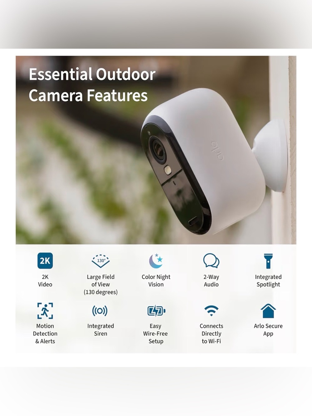 Arlo White Outdoor Security Camera - 2K Video, Night Vision